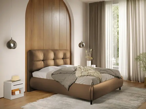 Pat Tapitat cu somiera fixa - Piele Maro - Ramses 140x200