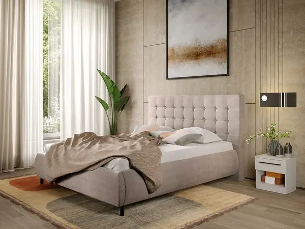 Pat Tapitat cu somiera fixa - Stofa Bej - Velvet 160x200