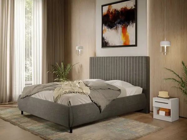 Pat Tapitat cu somiera fixa - Stofa Gri - Line 160x200