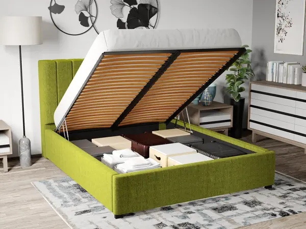 Pat Tapitat cu Somiera Rabatabila Verde Lime - Falcone 22 180x200