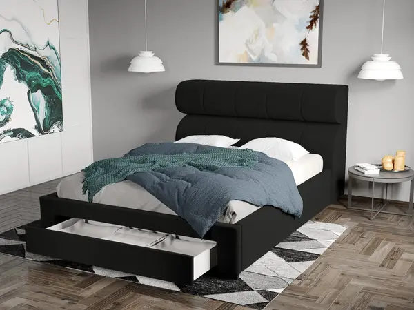 Pat Tapitat Galardo cu sertar Negru - Riviera 100 160x200