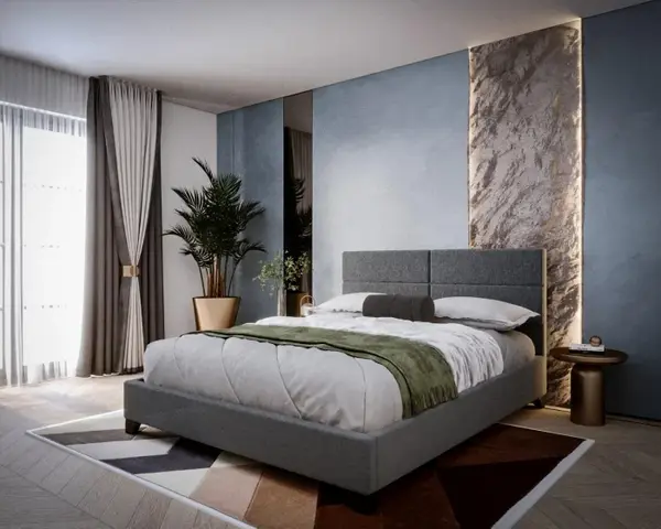 Pat Tapitat Houston 160x200 cm, Suport Saltea Inclus, Culoare Gri