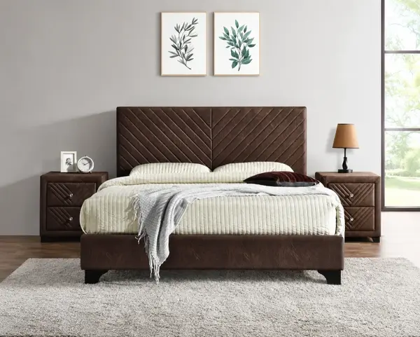 Pat Tapitat Kring Suport Saltea Inclus culoare Maro 140x200 cm