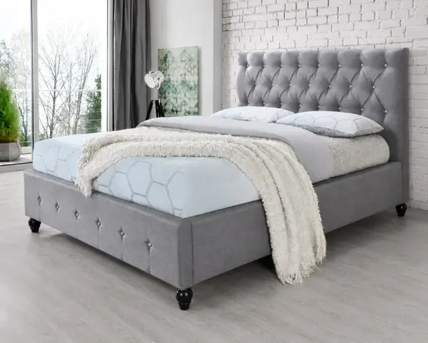 Pat tapitat Miami 140x200cm, suport saltea inclus, culoare Gri