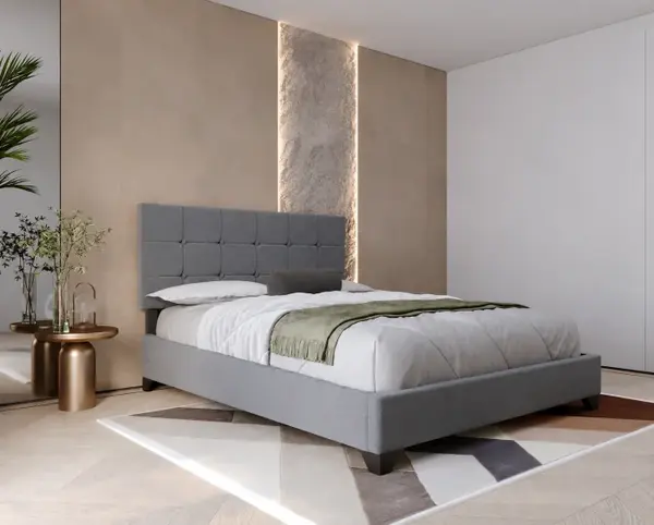Pat tapitat Modern 90x200cm, suport saltea inclus, culoare Gri
