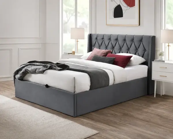 Pat tapitat Prestige 1 cu spatiu de depozitare Gri 180x200 cm