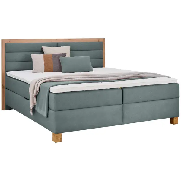 Pat Tip Boxspring Fără Arcuri, 160/200 cm, albastru deschis, stejar Artisan