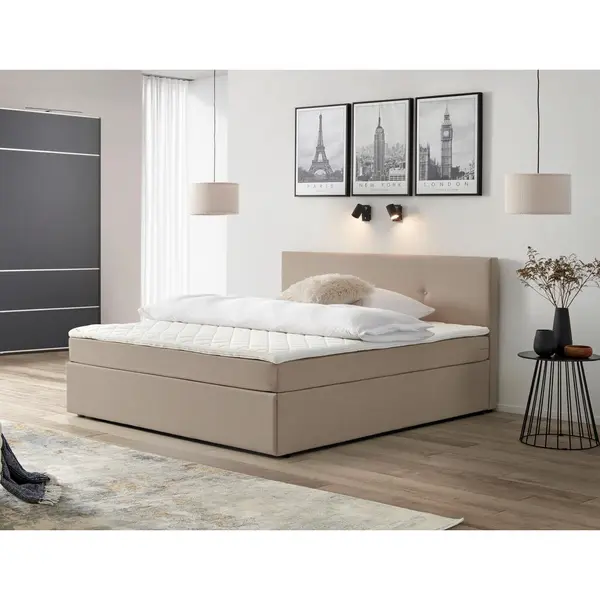 Pat Tip Boxspring Fără Arcuri, 160/200 cm, nisipiu