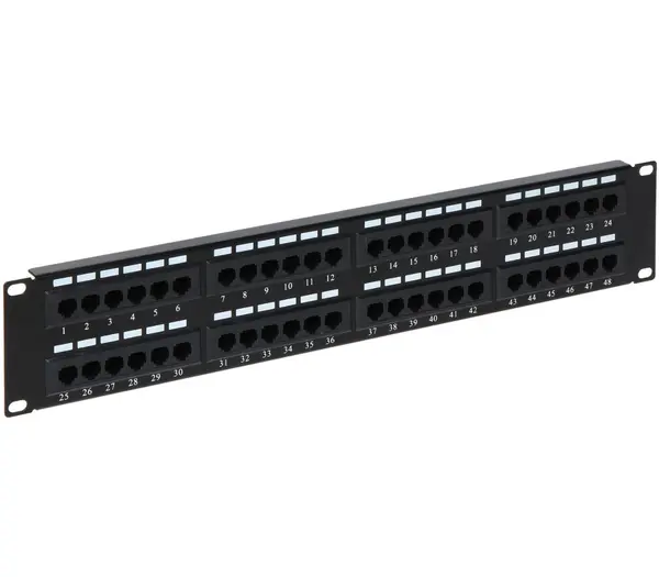 Patch panel 19", 48 porturi Cat6, 2U, organizator cabluri, Safer PATCHPANEL-C6-48P