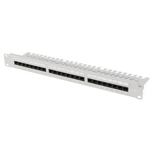 Patch panel 24 porturi 1U 19inch Kat.5e UTP cu organizator cabluri, Lanberg PPU5-1124-S, Gri