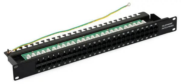 Patch Panel telefonic 1U, 50 porturi 8P4C, cu suport pentru cablu, montaj rack 19 inch, TS-PP-TEL-50P