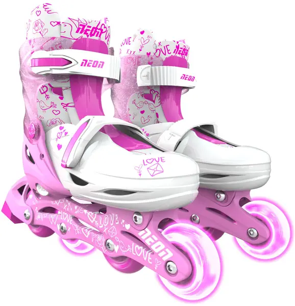 Patine cu rotile pentru copii 2 in 1Yvolution - Neon Combo Skates, marime 30-33, roz