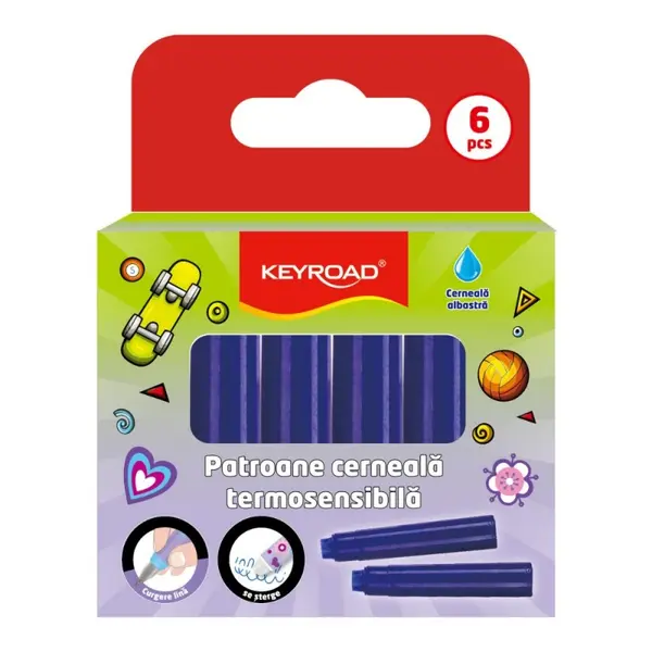 Patroane cerneala termosensibila, format scurt, 6buc/set, albastru, Keyroad KR990287
