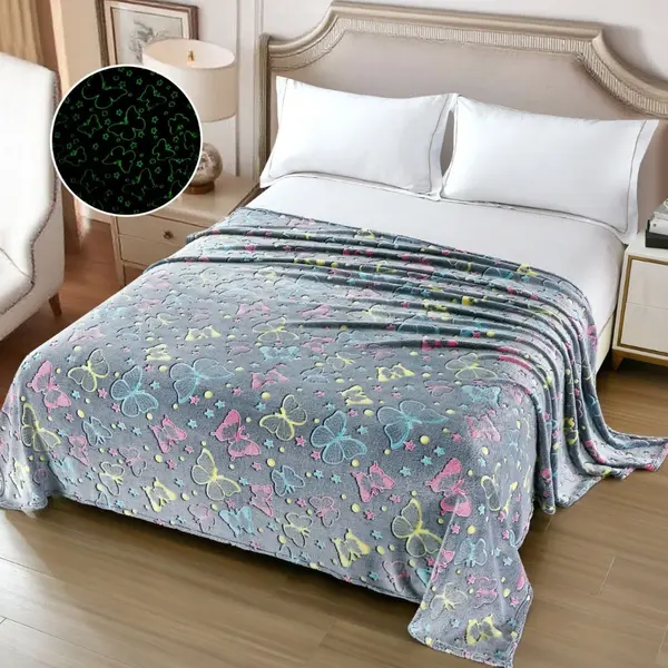 Patura Cocolino Pufoasa, Premium, cu Model Fluorescent, 200x230 cm – Confort si Eleganta de la Johny Home Pucioasa, Gri, Fluturasi