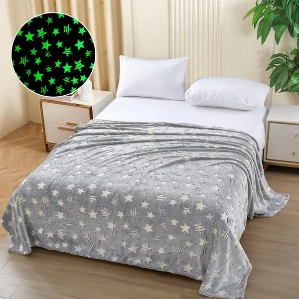 Patura Cocolino Pufoasa, Premium, cu Model Fluorescent, 200x230 cm – Confort si Eleganta de la Johny Home Pucioasa, Gri, Stelute