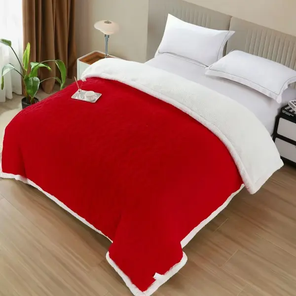 Patura Cocolino tip Tricotaj cu Blanita Sherpa, 200x230 cm – Confort si Eleganta de la Johny Home Pucioasa, Rosu