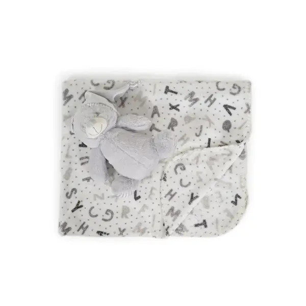 Patura cu jucarie de plus pentru bebelusi Cangaroo 90 x 75 cm Urs Gri