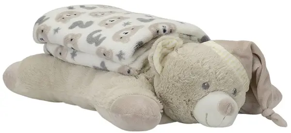 Pătură cu pernă Lorelli - Poffy duo, urs bej