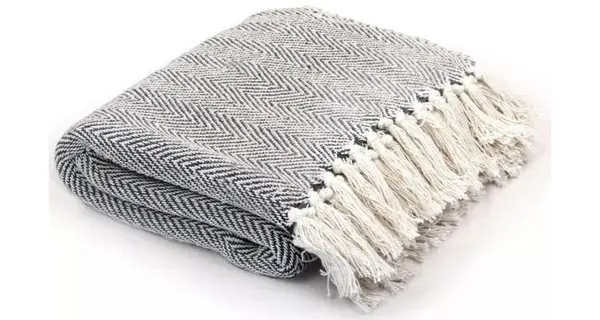 Pătură decorativă model spic, bumbac, 160 x 210 cm, bleumarin