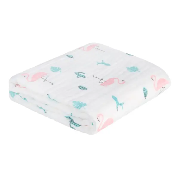 Patura multifunctionala din muselina pentru bebelusi Akuku Flamingo 110x105 cm,tesatura usoara din bumbac,utilizare caruciorpatutscaun auto,material respirabil