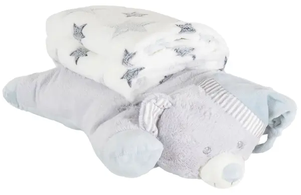 Pătură pentru bebeluși cu pernă Cangaroo - Sleepy Bear, 90 х 75 cm, gri