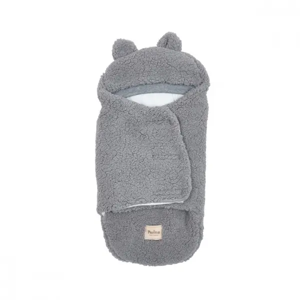 Patura plic din bumbac pentru bebelusi Twins Teddy gri