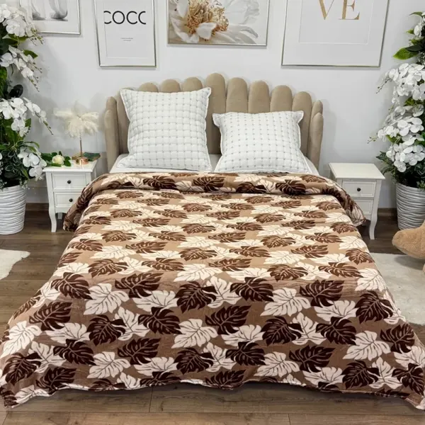 Patura pufoasa cocolino 200x230cm, 240g/mp, Bej, Maro, Frunze