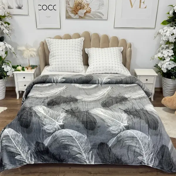 Patura pufoasa cocolino 200x230cm, 240g/mp, Gri, Pene