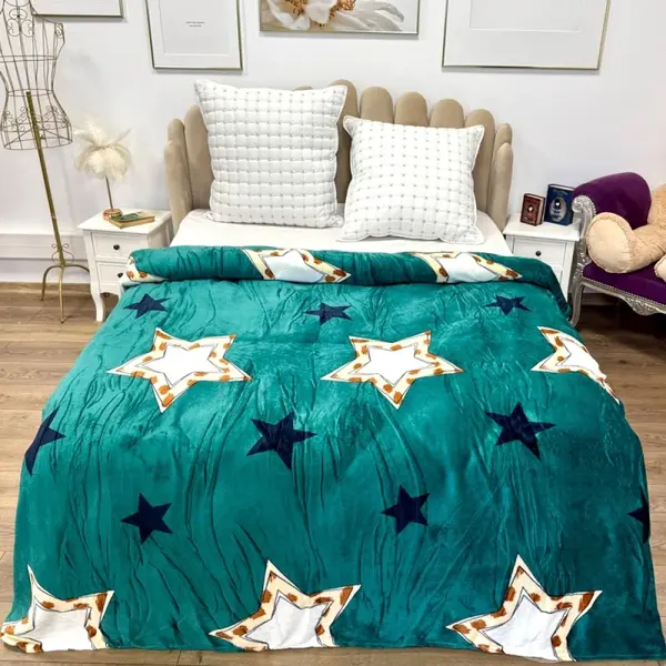 Patura pufoasa cocolino 200x230cm, 240g/mp, Verde, Stelute