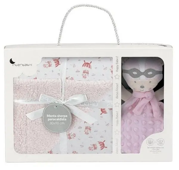 Pătură reversibilă pentru bebeluși Interbaby - cu jucărie de îmbrățișat, 80 х 110 cm, roz