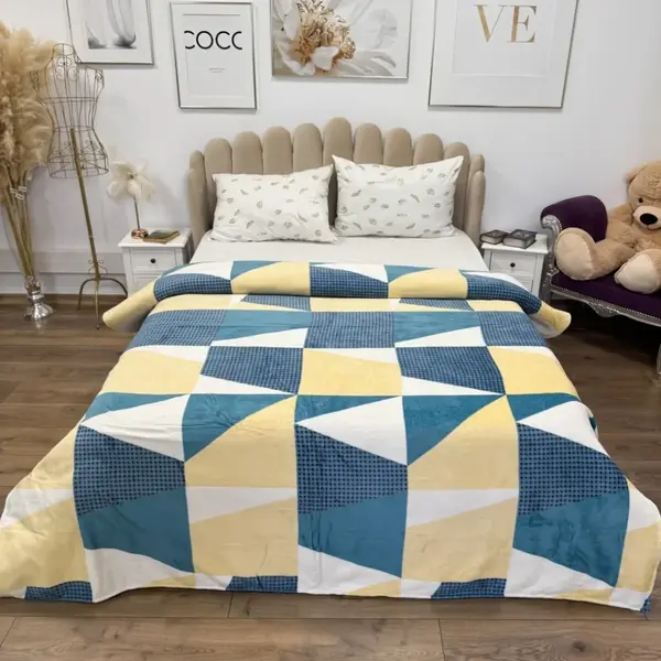 Patura Super Soft Cocolino, 200x230 cm – Rasfat absolut in zilele reci, Galben, Verde, forme geometrice