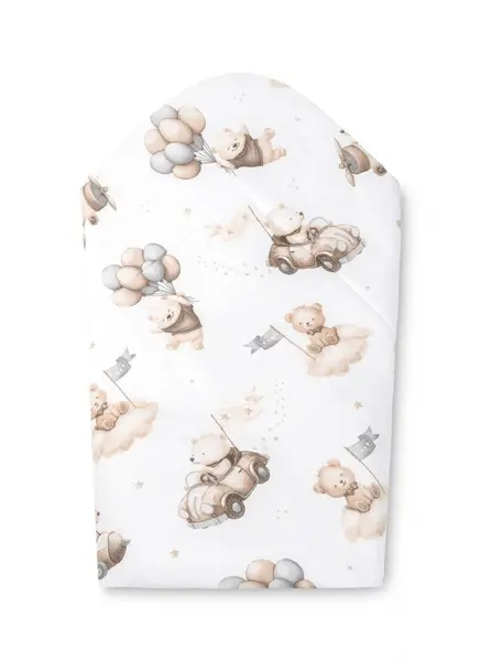 Paturica de infasat bebelusi Sensillo Teddy Beige 75x75 cm din bumbac,inchidere velcro,multifunctionala