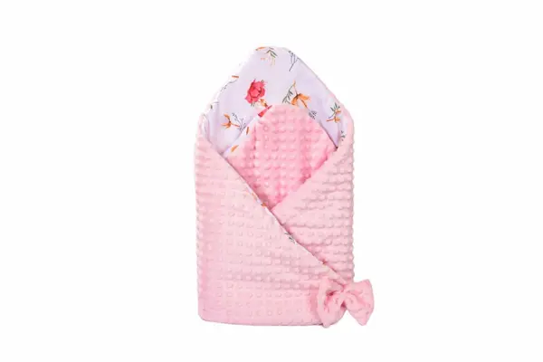 Paturica de infasat model flori de bumbac si plus minky roz 80x80 cm