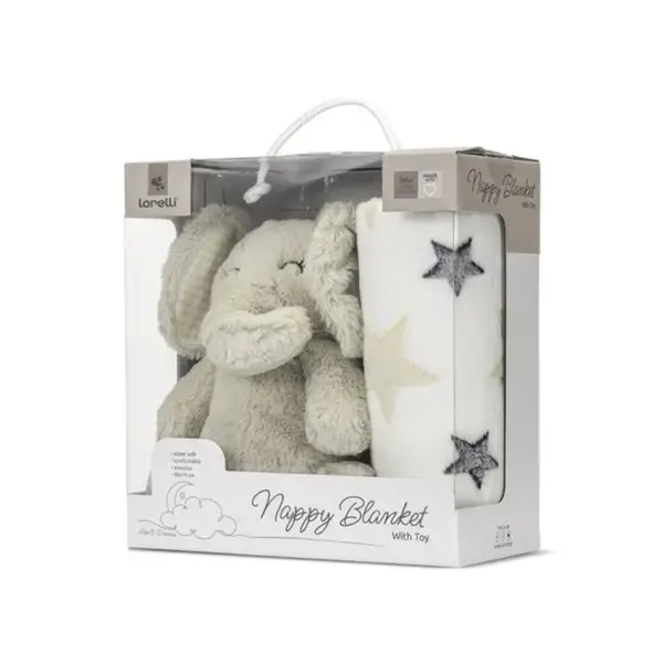 Paturica moale cu jucarie din plus, Lorelli Nappy, 90 x 75 cm, Elefant, Beige