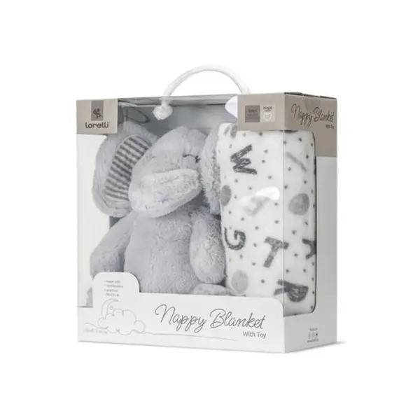 Paturica moale cu jucarie din plus, Lorelli Nappy, 90 x 75 cm, Elefant, Grey