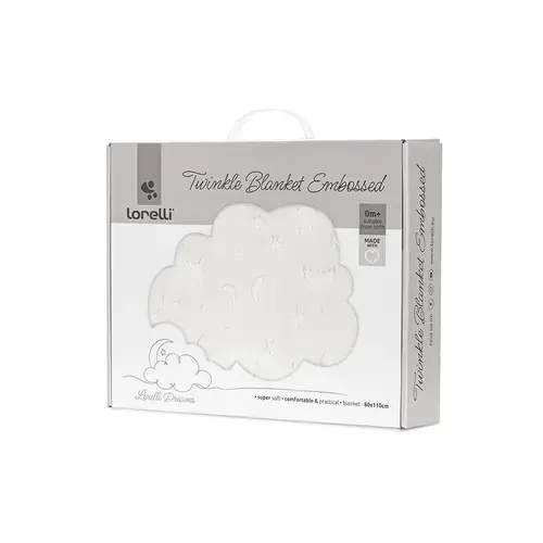 Paturica pentru bebelusi Lorelli Twinkle, material moale, model decorativ in relief, 80 x 110 cm, 0 luni+, Alb