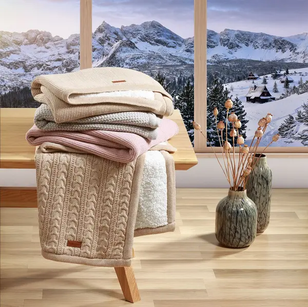 Paturica pentru copii Babyono Bej din bumbac cu polar 75x100 cm