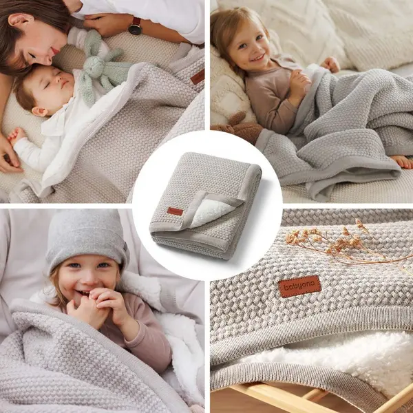 Paturica pentru copii Babyono Gri din bumbac cu polar 75x100 cm