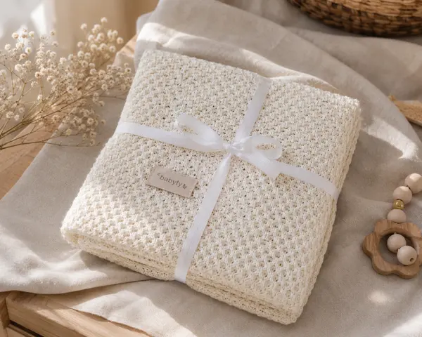 Paturica tricotata din bambus si bumbac BabyLy Silky Soft Cream Shell, termoreglatoare 80 x 100 cm