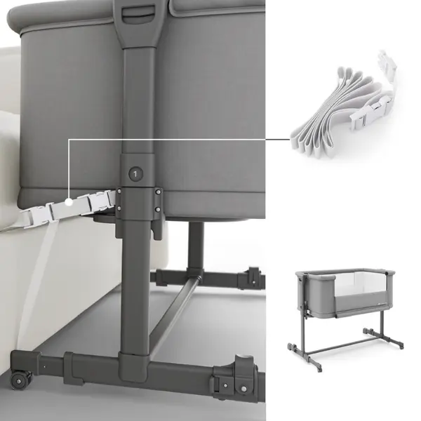 Patut 3 in 1 KinderKraft Nestee Grow 2 next to me Dark Grey cu roti si picioare telescopice