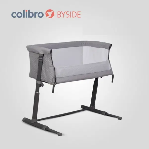 Patut Co-Sleeper 2 in 1 pentru copii Colibro BySide Bassinet, cu saltea inclusa, inaltime reglabila pe 9 nivele si unghi de inclinare de 30 de grade, sistem automat de retractare picioare, dimensiune 93 x 58 cm, Dove
