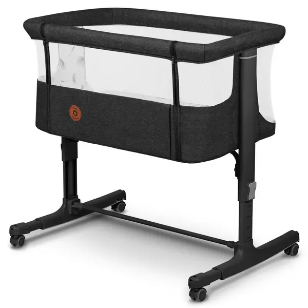 Patut co-sleeper 3 in 1 Lionelo Aurora cu leganare si setare unghiulara gri inchis, saltea, geanta transport, reglabil in 5 pozitii pe inaltime, greutate suportata 9 kg, 85x60x66 cm