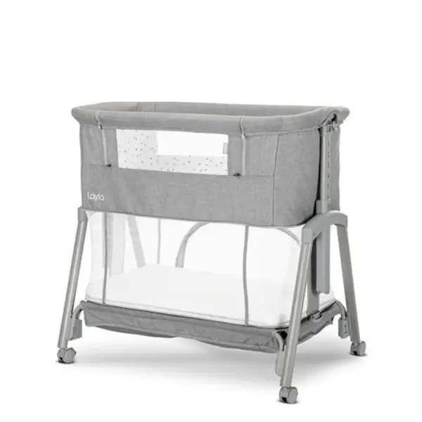Patut Co sleeper copii, Lorelli Layla, 2 in 1, cu latura pliabila, reglabil pe inaltime, sistem anti-reflux, Grey