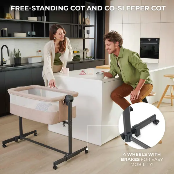 Patut co-sleeper KinderKraft Nestee Up 2 Grey, inclinare reglabila a saltelei, inaltime reglabila