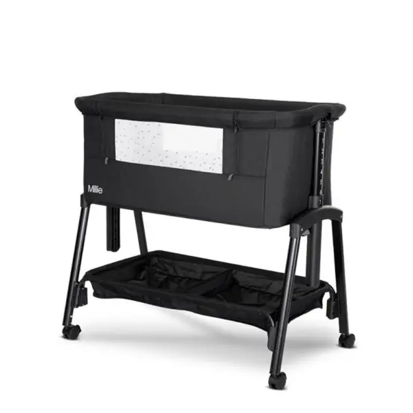 Patut Co Sleeper, Lorelli Millie, inaltime reglabila 7 pozitii, sistem antireflux, plasa de tantari, saltea inclusa, Black