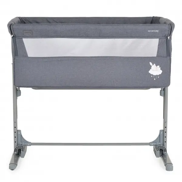 Patut Co-Sleeper Moni Mystery Grey 93x69x72-84 cm multifunctional cu laterala culisanta,functie leganare,pozitie anti-reflux, 5 pozitii de reglare a inaltimii,saltea si geanta transport incluse