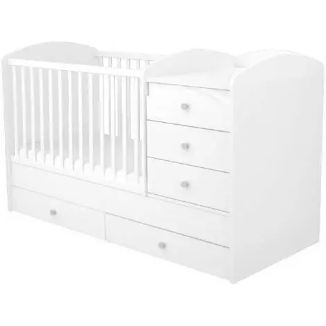 Patut copii transformabil din lemn cu 5 sertare Hubners Matei Maxi Kombi 120x70 cm alb