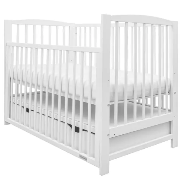 Patut din lemn bebe, 120x60 cm, Cu sertar cu capac si laterala culisanta, Certificat lemn FSC, Reglabil pe inaltime in 3 pozitii, Conform cu EN 716-1:2008, EN 716-2:2008, New Baby, Lilly, White