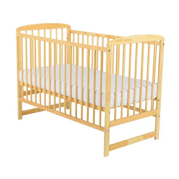 Patut din lemn bebe, 120x60 cm, Din lemn de pin, Stabil si rezistent, Inaltime saltea reglabila pe 3 nivele, Laterala cu 3 bete detasabile, EN716-1, EN716-2, Natur, Babyneeds, Ola