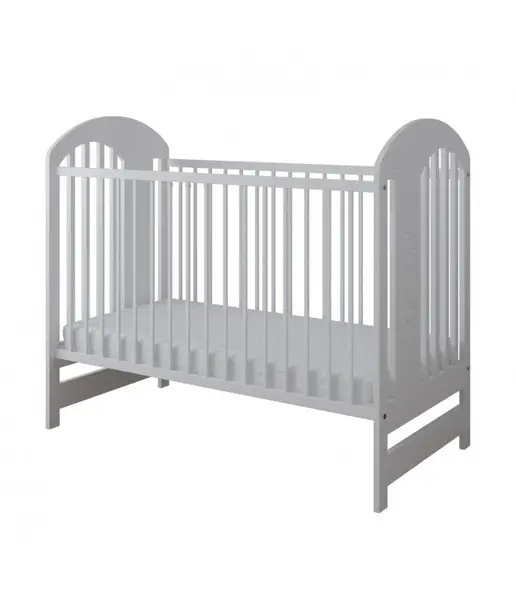 Patut din lemn pentru copii Nichiduta Tymon White, design modern cu somiera reglabila pe 3 inaltimi distincte, sistem cu 3 bare laterale detasabile, margini rotunjite